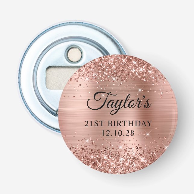 Glittery Rose Gold Foil 21st Birthday Bottle Opener (Front)