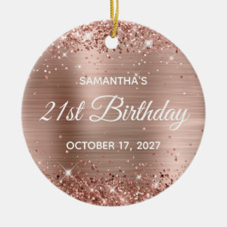 Glittery Rose Gold Foil 21st Birthday Ceramic Tree Decoration