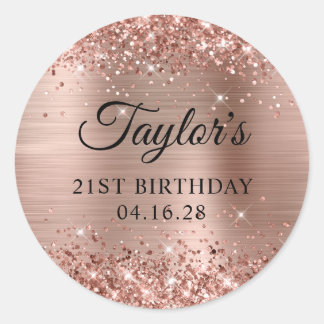 Glittery Rose Gold Foil 21st Birthday Classic Round Sticker