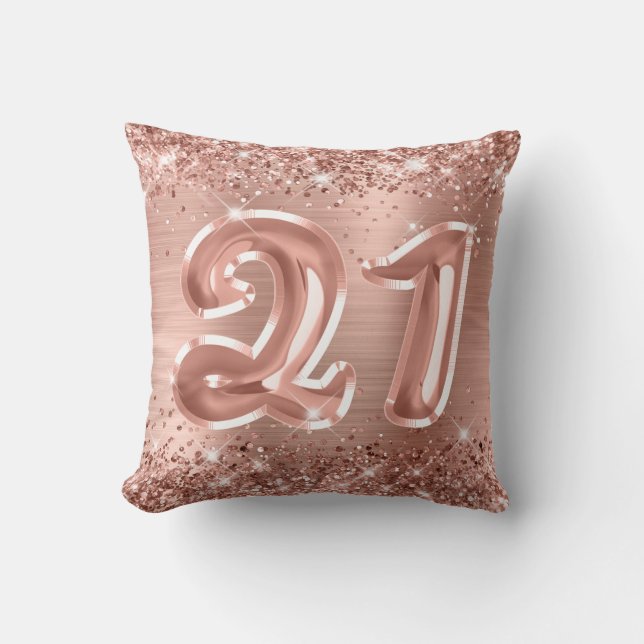 Glittery Rose Gold Foil 21st Birthday Cushion (Front)