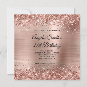 Glittery Rose Gold Foil 21st Birthday Invitation