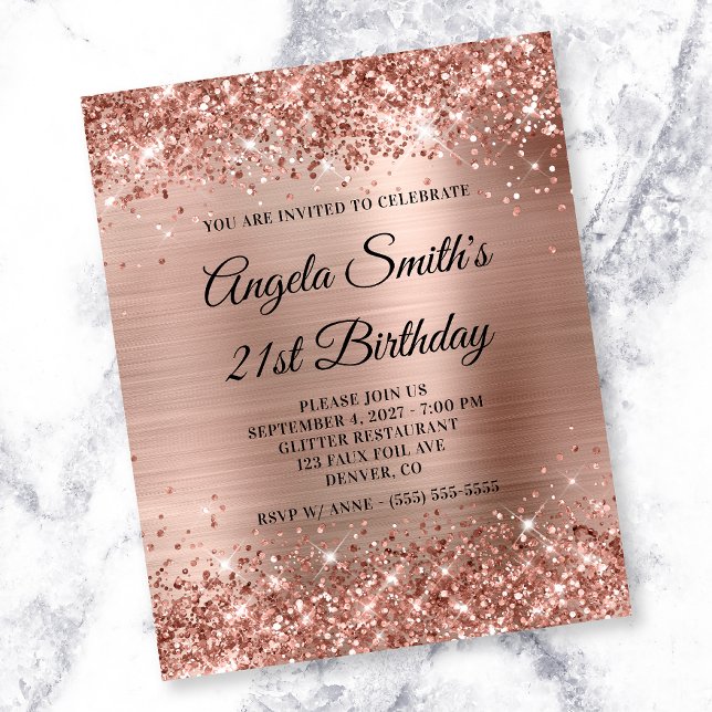 Glittery Rose Gold Foil 21st Birthday Invite Flyer (Creator Uploaded)