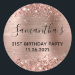 Glittery Rose Gold Foil 21st Birthday Party Classic Round Sticker<br><div class="desc">Create your own 21st birthday party favour stickers or envelop seals. Girly faux sparkly rose gold glitter on the top and bottom edge, over a faux pink blush rose gold brushed metal style ombre foil. Customise the font styles to create your own favour sticker design for her special celebration. The...</div>