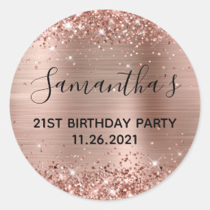 Glittery Rose Gold Foil 21st Birthday Party Classic Round Sticker