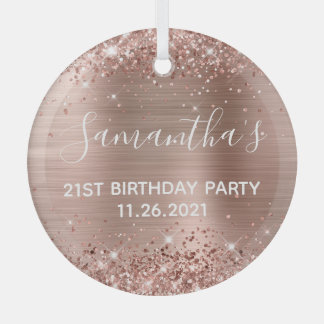 Glittery Rose Gold Foil 21st Birthday Party Glass Tree Decoration