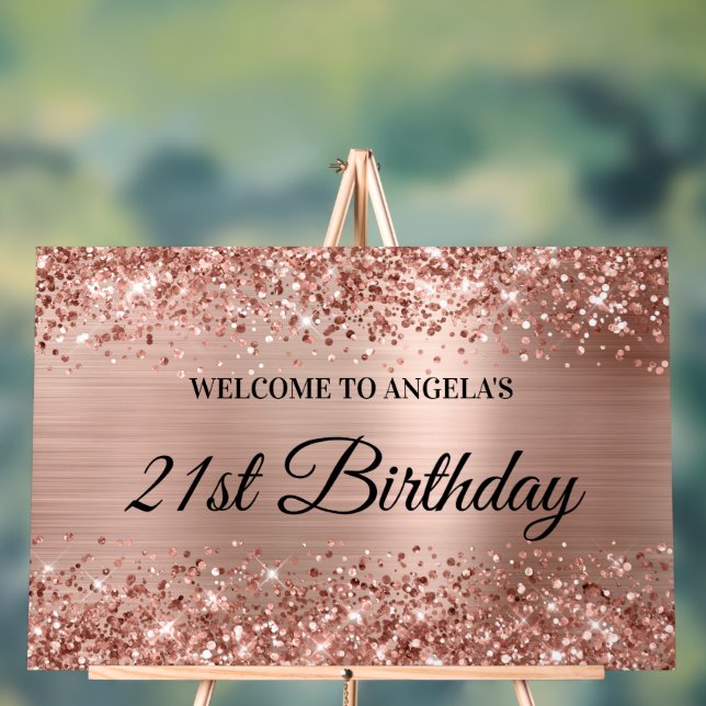 Glittery Rose Gold Foil 21st Birthday Welcome Acrylic Sign (Neutral)
