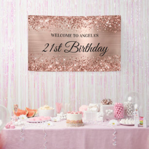 Glittery Rose Gold Foil 21st Birthday Welcome Banner