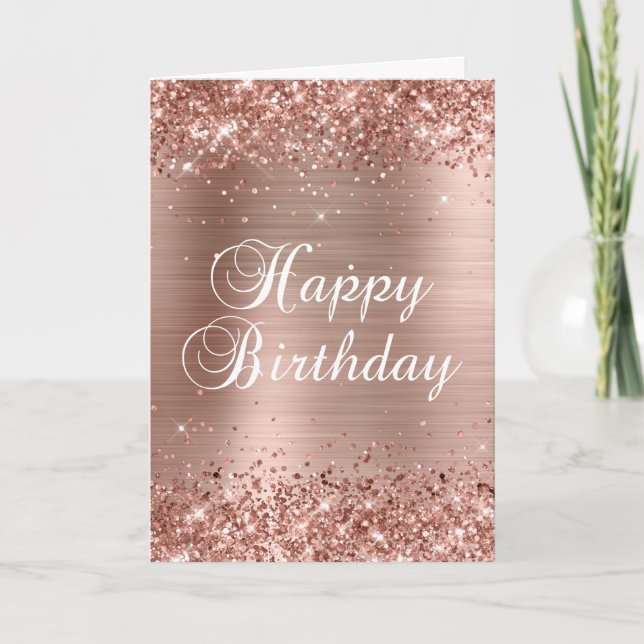 Glittery Rose Gold Foil 2 Happy Birthday Card (Front)