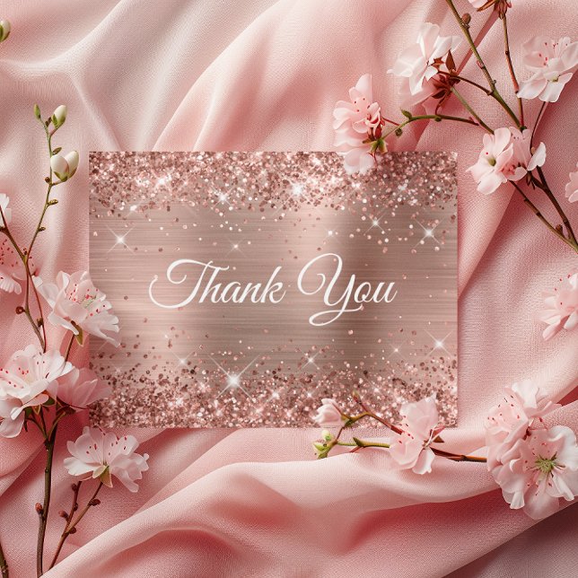 Glittery Rose Gold Foil 30th Birthday Thank You Postcard (Glittery Rose Gold Foil 30th Birthday Thank You Postcard)
