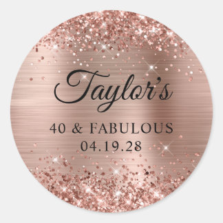 Glittery Rose Gold Foil 40 & Fabulous Classic Round Sticker