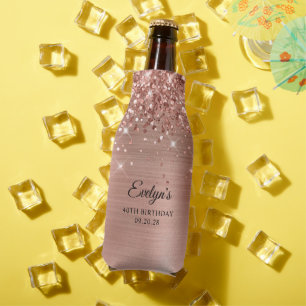 Glittery Rose Gold Foil 40th Birthday Bottle Cooler