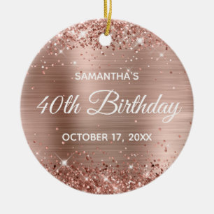 Glittery Rose Gold Foil 40th Birthday Ceramic Tree Decoration