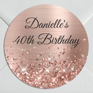 Glittery Rose Gold Foil 40th Birthday Classic Round Sticker