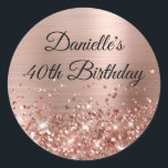 Glittery Rose Gold Foil 40th Birthday Classic Round Sticker<br><div class="desc">Create your own fancy monogram stylish milestone birthday celebration envelope seals for her. The background features a rose gold and blush pink ombre brushed metal style foil digital art graphic. Along the bottom is a band of rose gold faux glitter girly glam. Customise the font colour, size or style. The...</div>