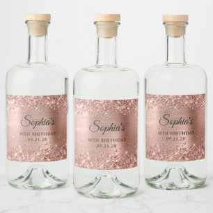 Glittery Rose Gold Foil 40th Birthday Liquor Bottle Label