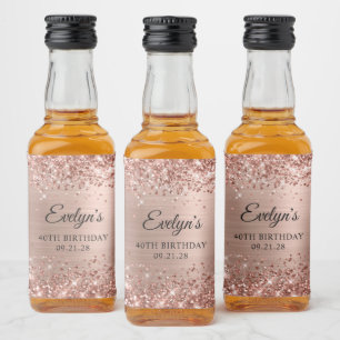 Glittery Rose Gold Foil 40th Birthday Liquor Bottle Label