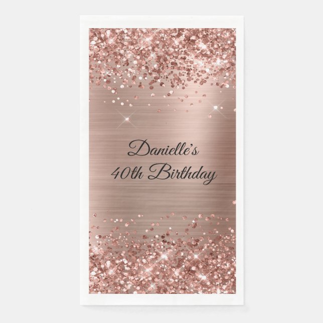 Glittery Rose Gold Foil 40th Birthday Napkin (Front)
