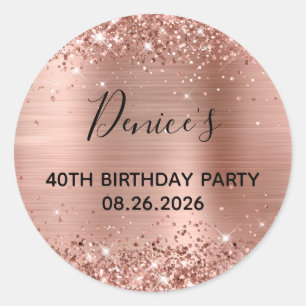 Glittery Rose Gold Foil 40th Birthday Party Classic Round Sticker