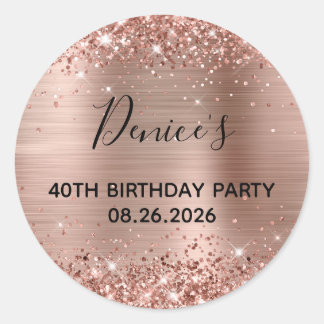 Glittery Rose Gold Foil 40th Birthday Party Classic Round Sticker