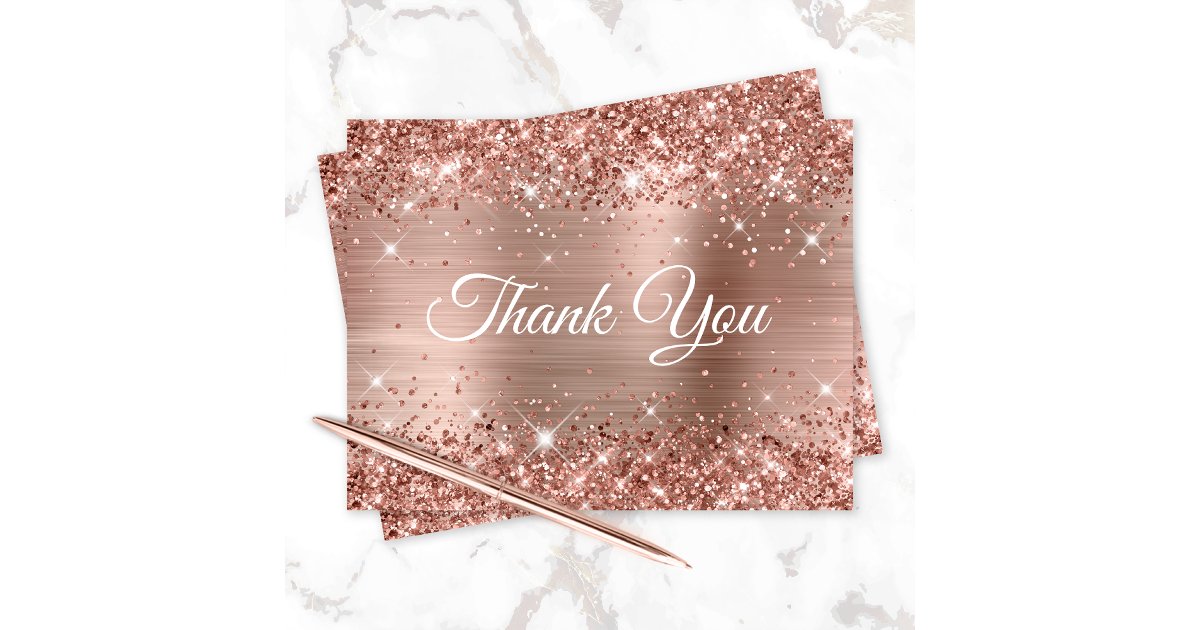 Glittery Rose Gold Foil 40th Birthday Thank You Card | Zazzle