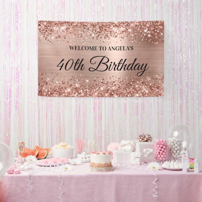 Glittery Rose Gold Foil 40th Birthday Welcome Banner (Party)