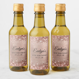 Glittery Rose Gold Foil 40th Birthday Wine Label