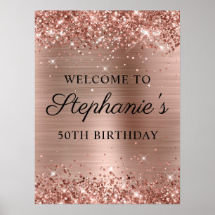 Glittery Rose Gold Foil 50th Birthday 18x24 Poster