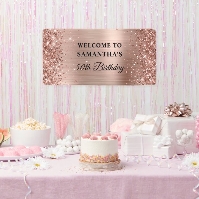 Glittery Rose Gold Foil 50th Birthday Banner (Party)