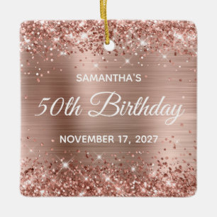 Glittery Rose Gold Foil 50th Birthday Ceramic Ornament