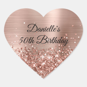 Glittery Rose Gold Foil 50th Birthday Heart Sticker