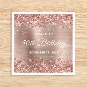 Glittery Rose Gold Foil 50th Birthday Napkin