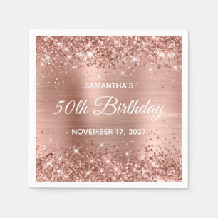 Glittery Rose Gold Foil 50th Birthday Napkin