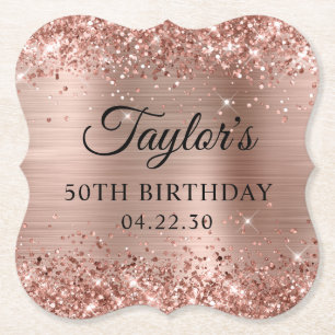 Glittery Rose Gold Foil 50th Birthday Paper Coaster