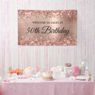 Glittery Rose Gold Foil 50th Birthday Welcome Banner