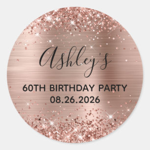 Glittery Rose Gold Foil 60th Birthday Party Classic Round Sticker