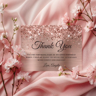 Glittery Rose Gold Foil 60th Birthday Thank You Card