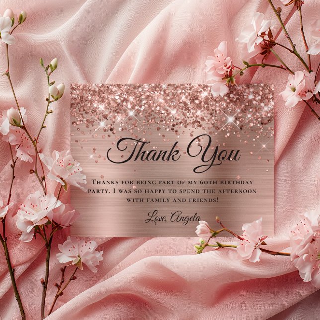 Glittery Rose Gold Foil 60th Birthday Thank You Card (Glittery Rose Gold Foil 60th Birthday Thank You Card)