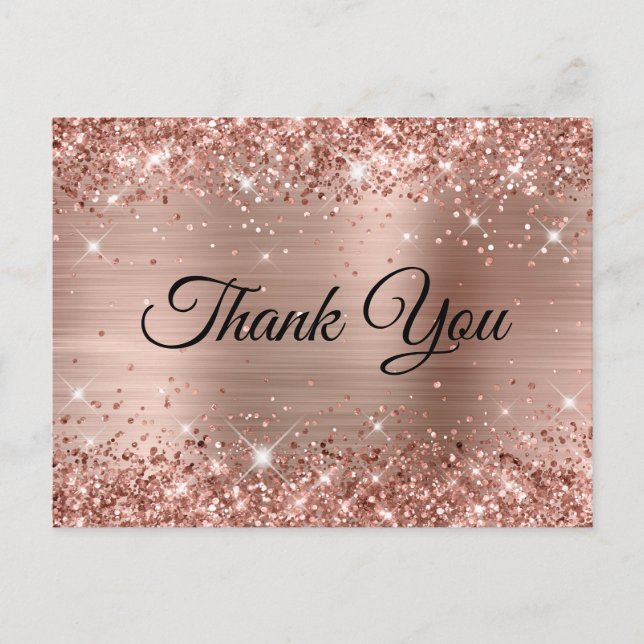 Glittery Rose Gold Foil 60th Birthday Thank You Postcard (Front)