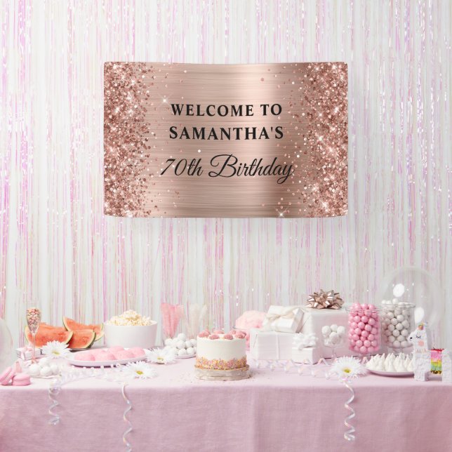 Glittery Rose Gold Foil 70th Birthday Banner (Party)