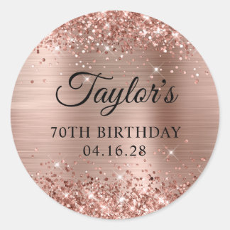 Glittery Rose Gold Foil 70th Birthday Classic Round Sticker