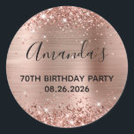 Glittery Rose Gold Foil 70th Birthday Party Classic Round Sticker<br><div class="desc">Create your own 70th birthday party favour stickers or envelop seals. Girly faux sparkly rose gold glitter on the top and bottom edge, over a faux pink blush rose gold brushed metal style ombre foil. Customise the font styles to create your own favour sticker design for her special celebration. The...</div>