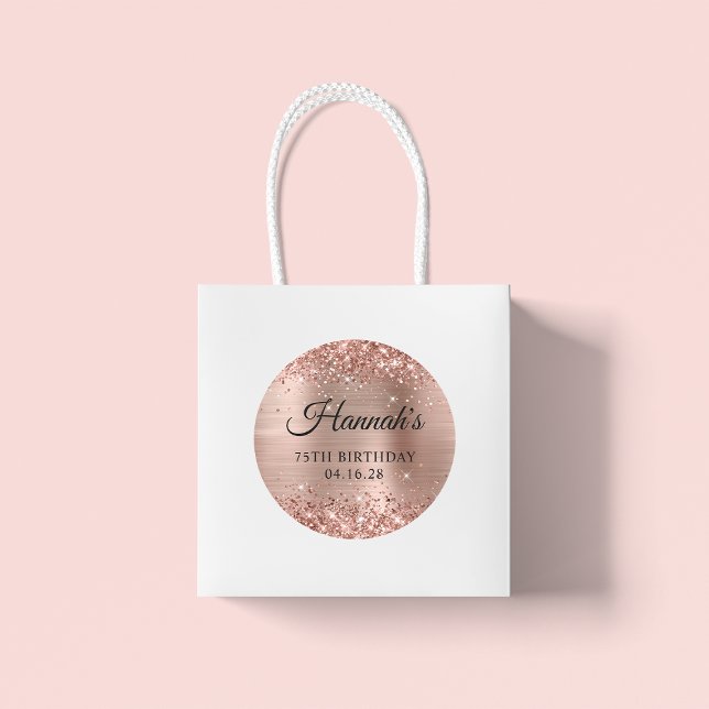 Glittery Rose Gold Foil 75th Birthday Classic Round Sticker (Large Round Favor Stickers)