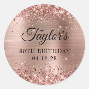 Glittery Rose Gold Foil 80th Birthday Classic Round Sticker