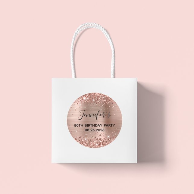 Glittery Rose Gold Foil 80th Birthday Party Classic Round Sticker (Large Round Favor Stickers)