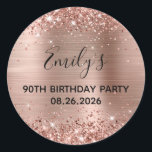 Glittery Rose Gold Foil 90th Birthday Party Classic Round Sticker<br><div class="desc">Create your own 90th birthday party favour stickers or envelop seals. Girly faux sparkly rose gold glitter on the top and bottom edge, over a faux pink blush rose gold brushed metal style ombre foil. Customise the font styles to create your own favour sticker design for her special celebration. The...</div>
