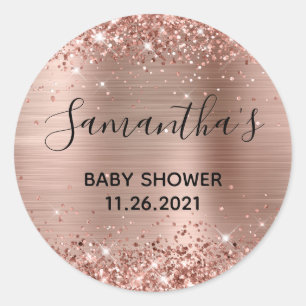 Glittery Rose Gold Foil Baby Shower Classic Round Sticker