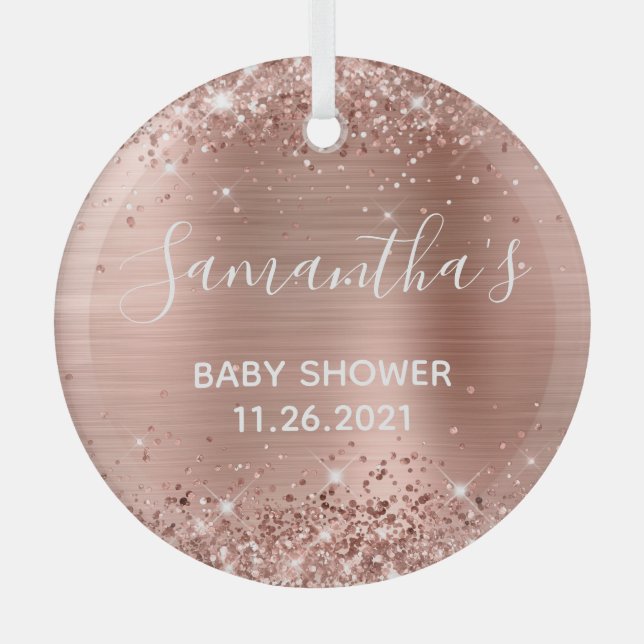Glittery Rose Gold Foil Baby Shower Glass Tree Decoration (Front)