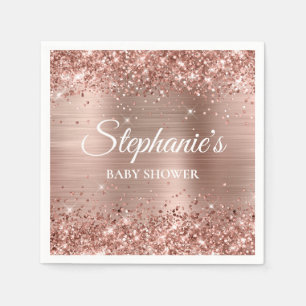 Glittery Rose Gold Foil Baby Shower Napkin