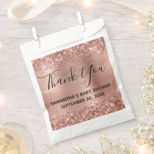 Glittery Rose Gold Foil Baby Shower Thank You Favour Bags