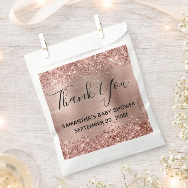 Glittery Rose Gold Foil Baby Shower Thank You Favour Bags (Clipped)